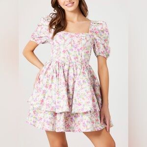 Floral puff sleeve smocked back dress nwot